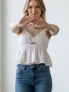 Cotton Candy Cammy Peplum Tank -
White